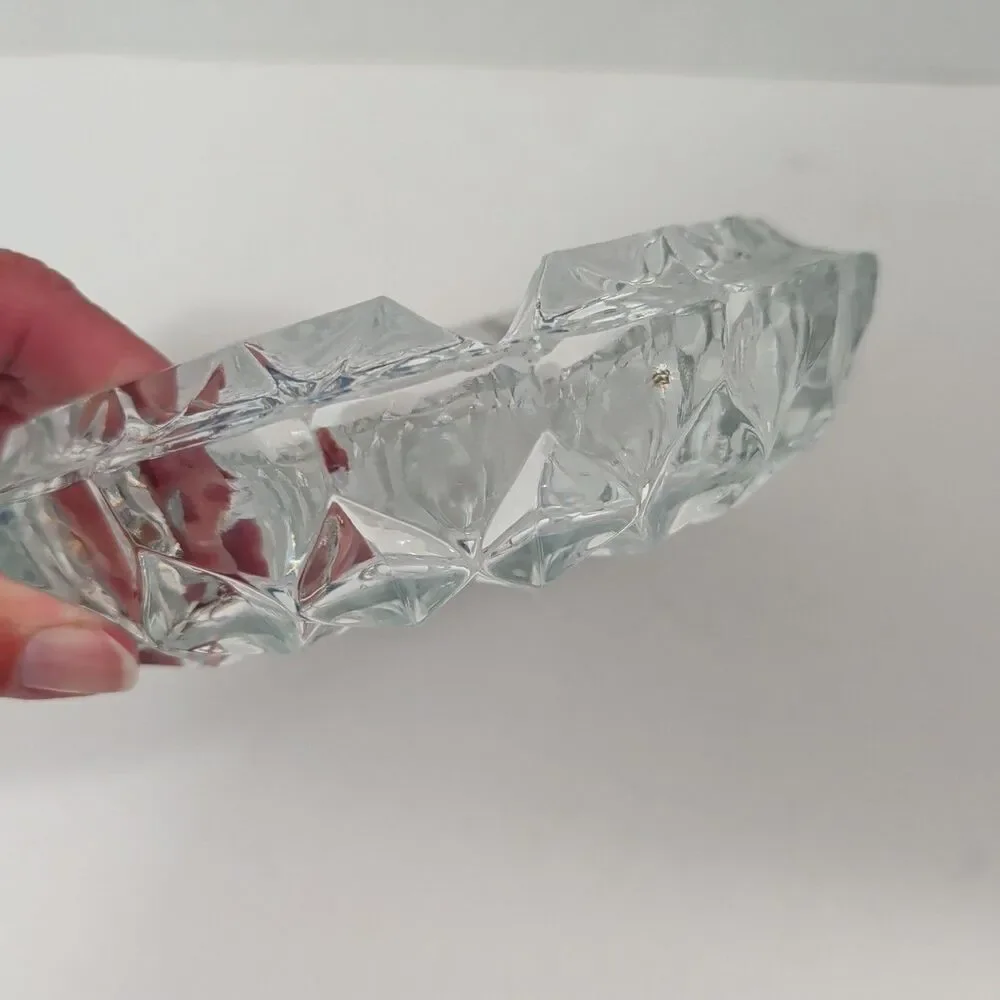 ​Vintage Clear Crystal Ashtray Heavy Diamond Cut Pattern Round Mid Century